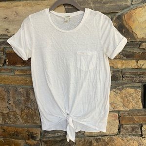 J. Crew size small white short sleeve T-shirt with front pocket and front tie